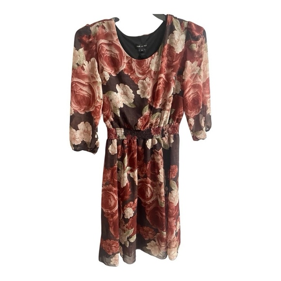 Dresses & Skirts - Kate and Lily Dress Floral Rust Midi Womens Sheer Sleeve Elastic Waist Size 12